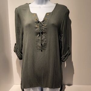 Absolutely Famous Women's Tunic Top 3/4roll-tap Sleeve Medium Hunter Green